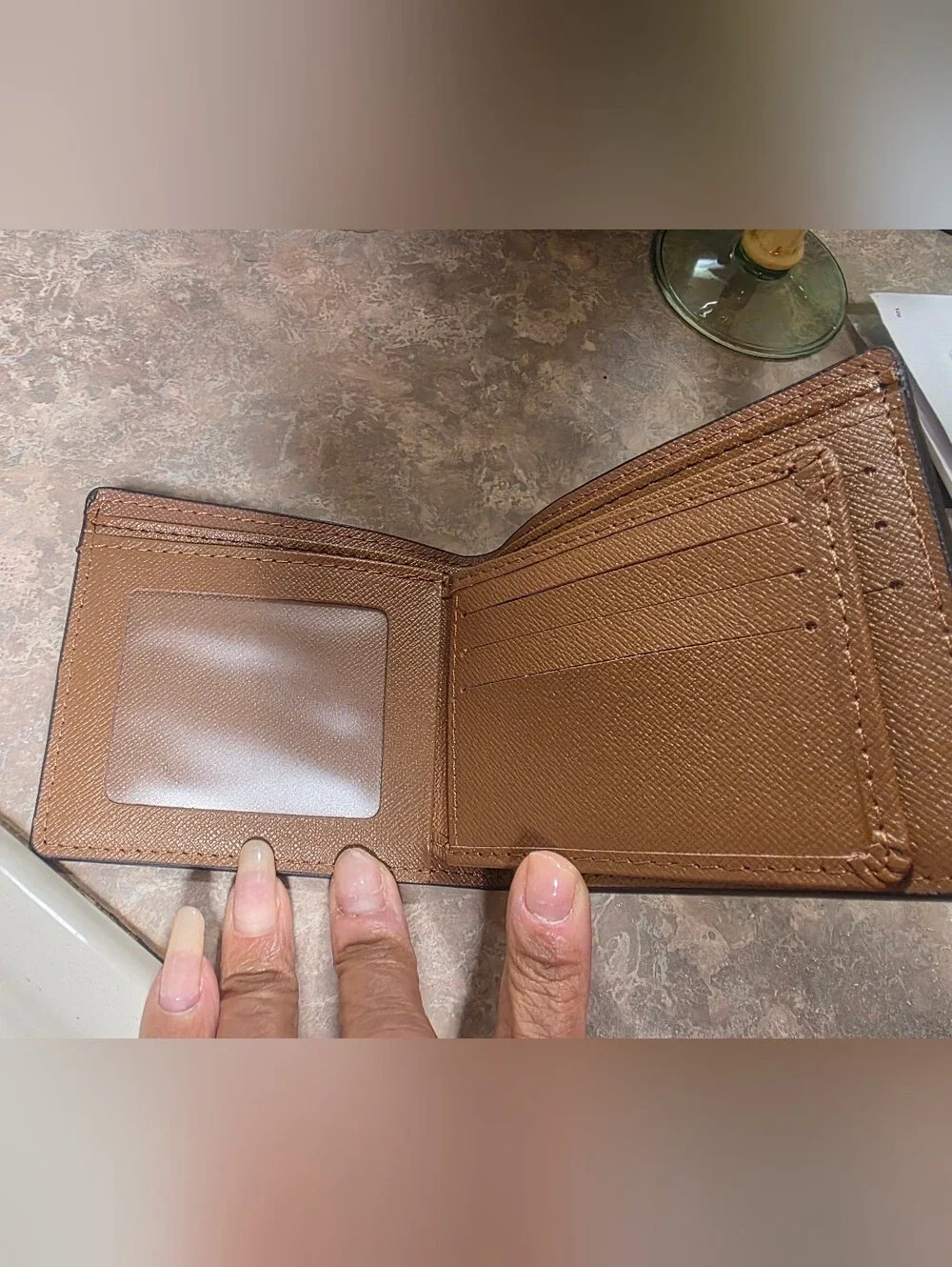 NEW Men Classic Brown Monogram Pattern Coated Bifold & Card Wallet w/ ID Window